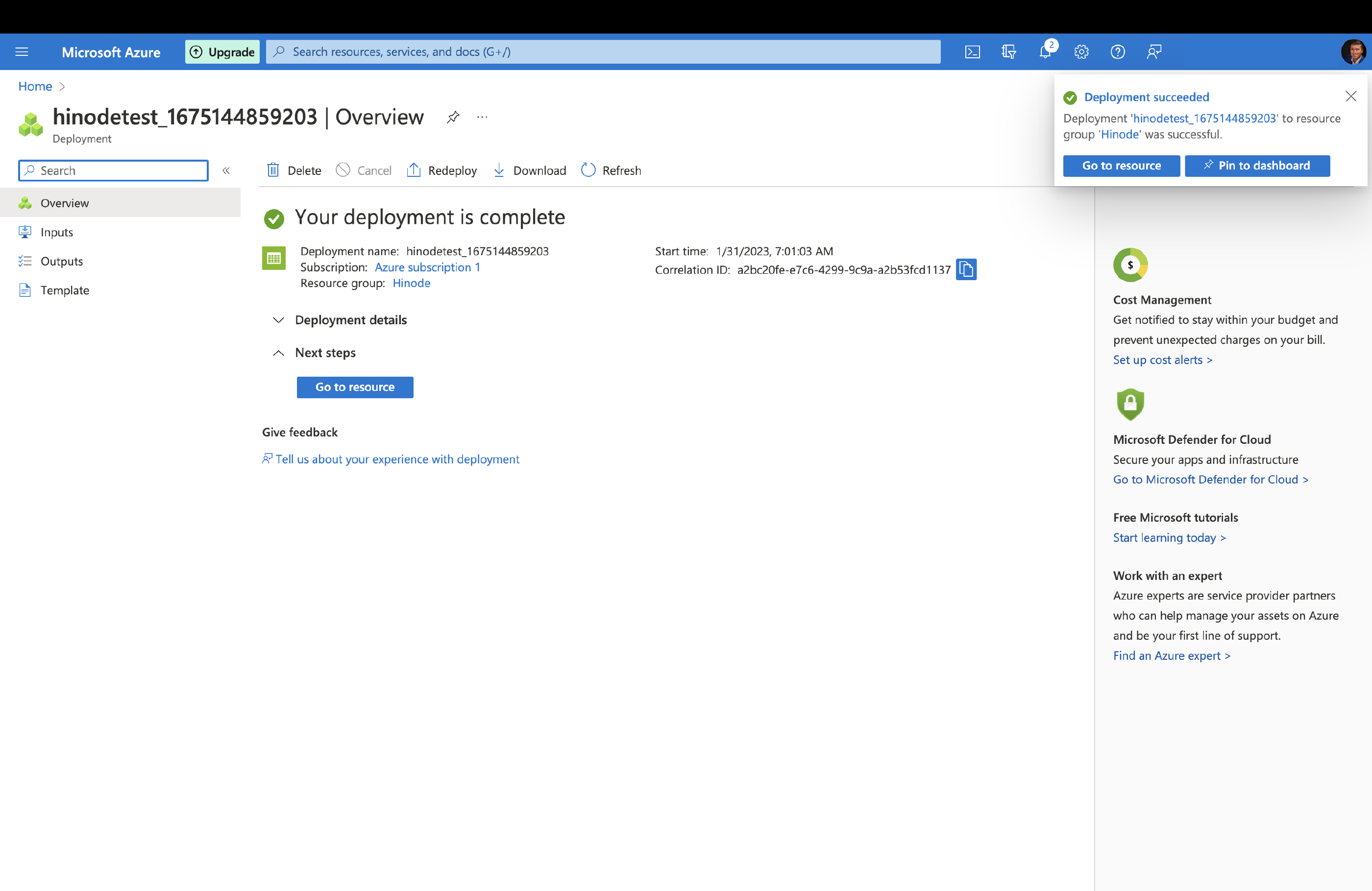 Step 1c. Confirm the storage account deployment