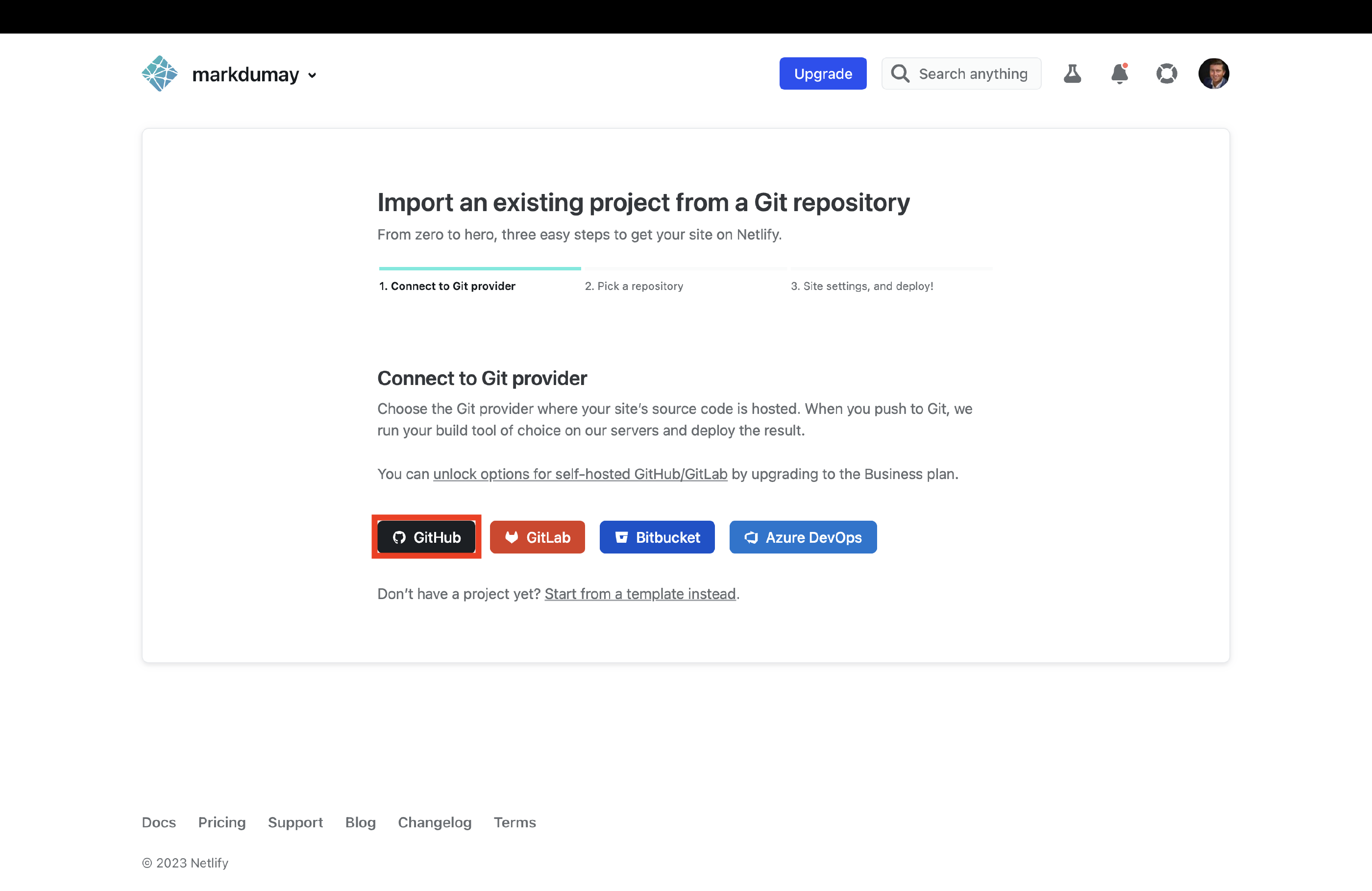 Step 5. Connect to your Git provider